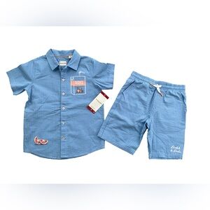 Scotch & Soda NWT Boy’s Size 8 Blue Striped Seersucker Button Down Shorts Set